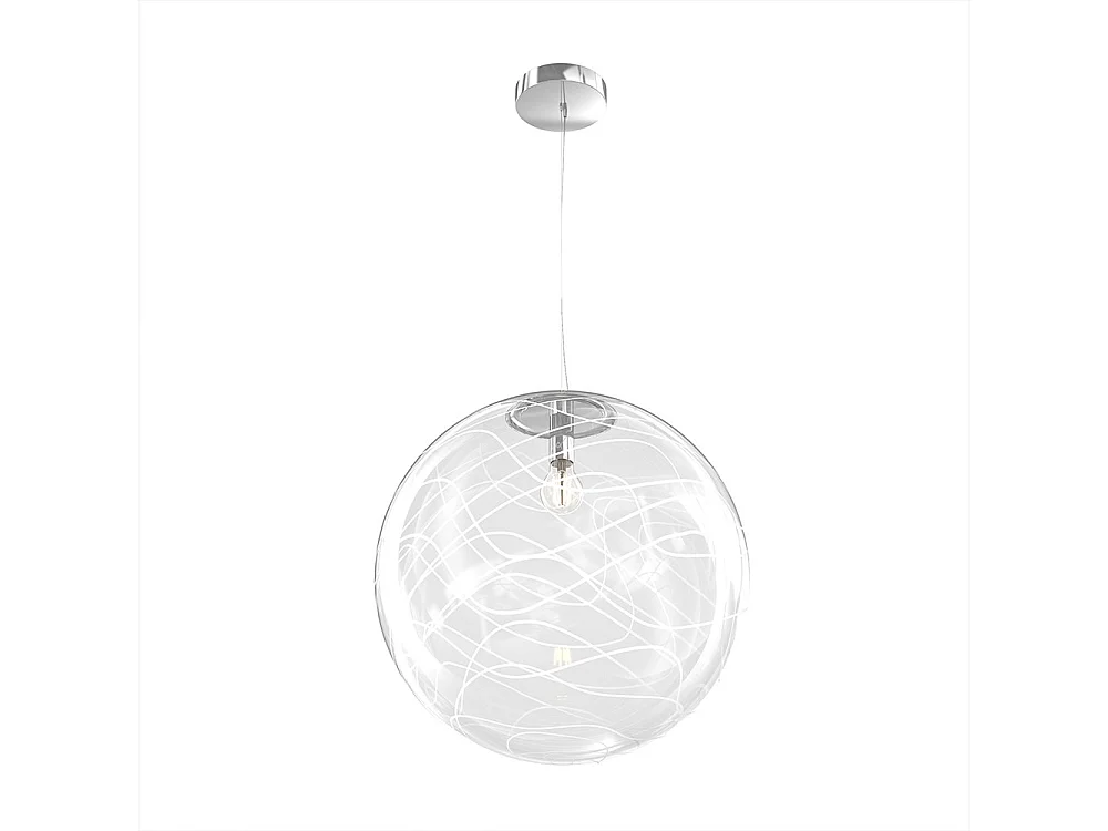 Sospensione Contemporanea Moon Metallo Cromo Vetro Bianco 1 Luce E27 D.40Cm
