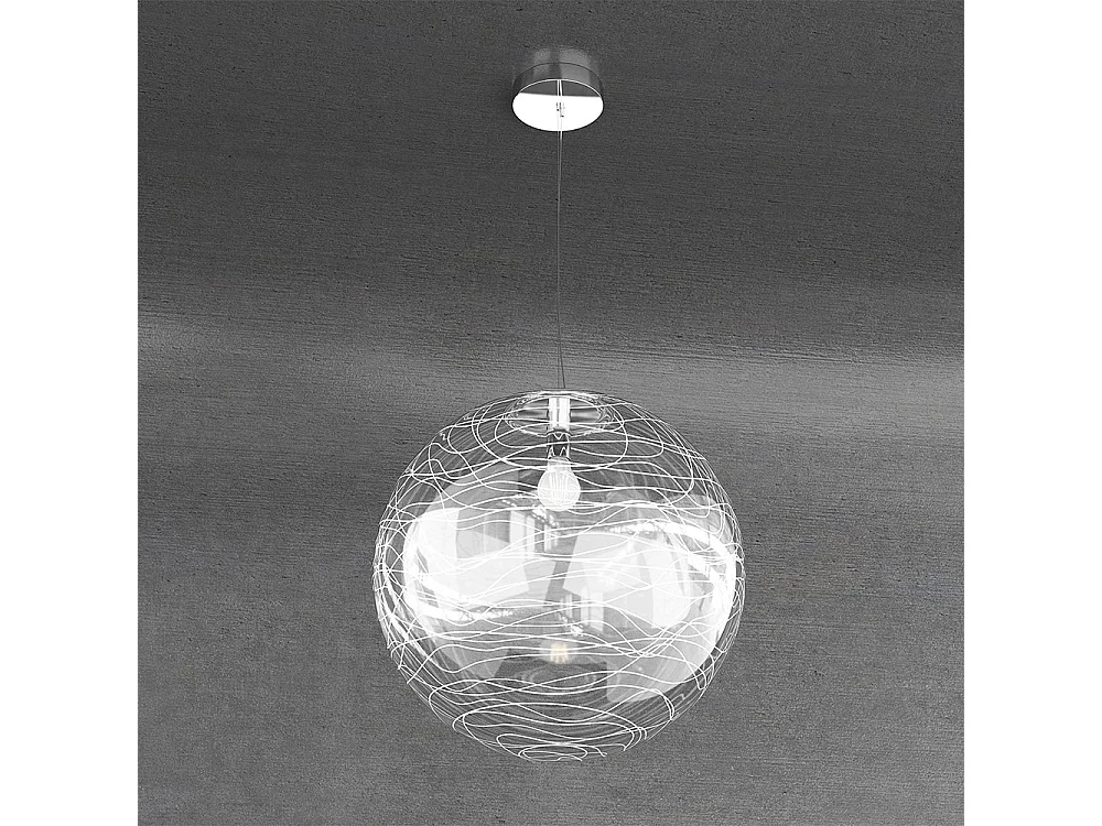 Sospensione Contemporanea Moon Metallo Cromo Vetro Bianco 1 Luce E27 D.40Cm