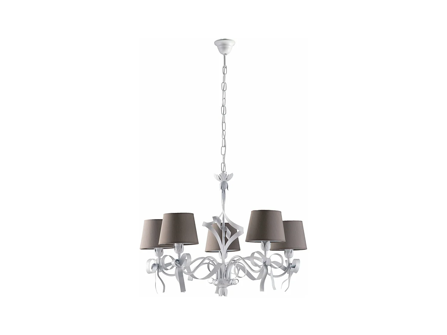 Lampadario Shabby Chic Lucy Bianco 5 Luci Paralume Bianco