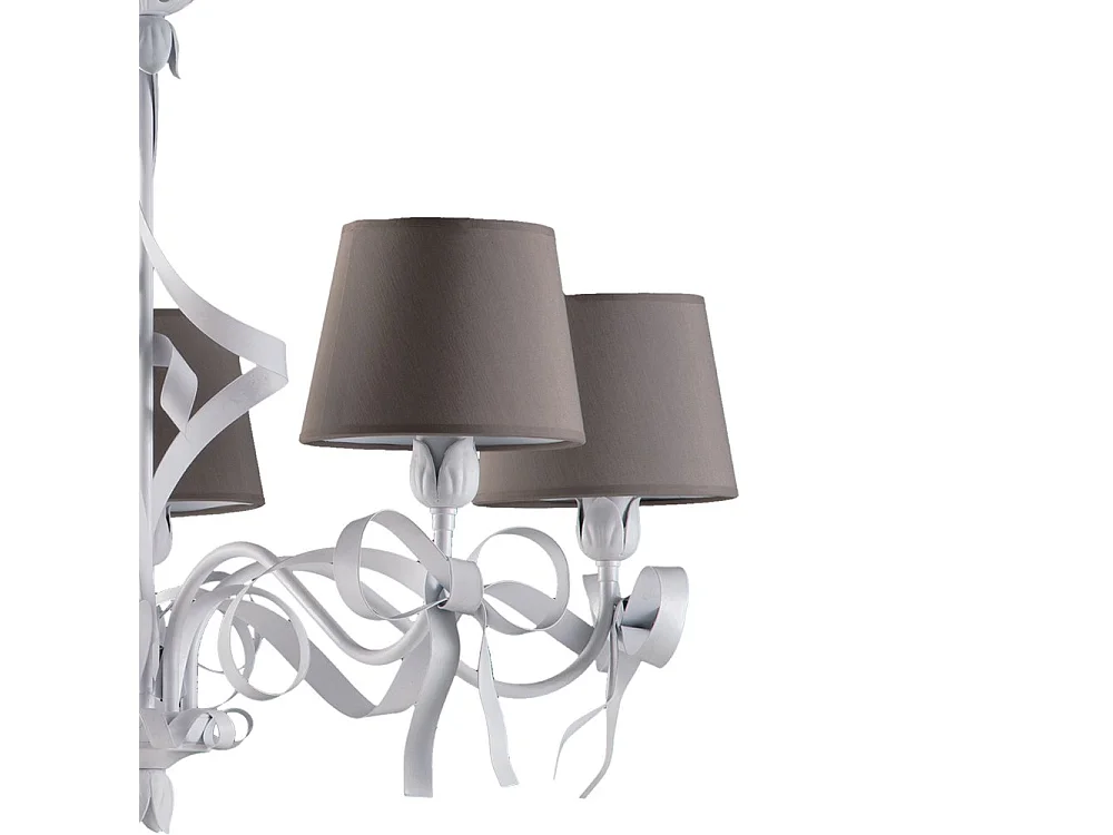 Lampadario Shabby Chic Lucy Bianco 5 Luci Paralumi Tortora BeLight