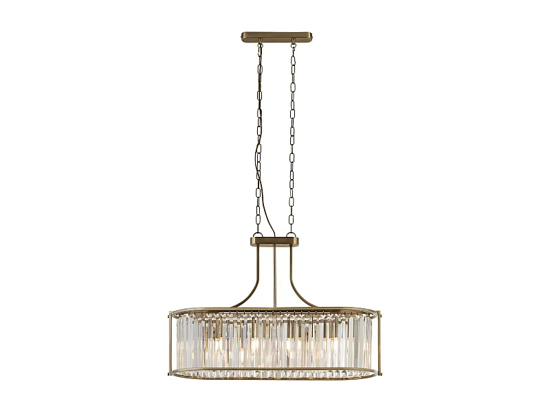 Searchlicht Victoria 5-flammige ovale Pendelleuchte, antikes Messing, klares Kristall