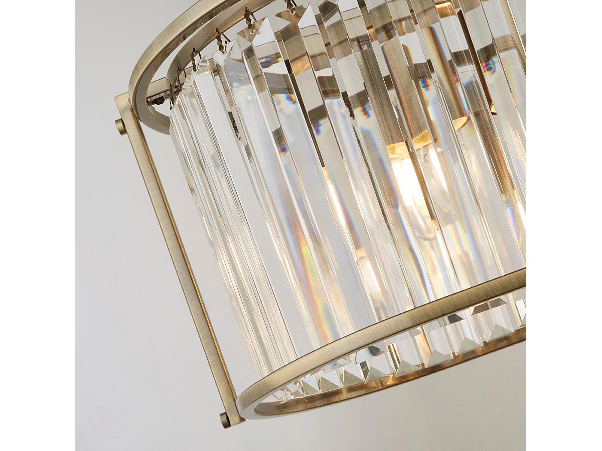 Searchlicht Victoria 5-flammige ovale Pendelleuchte, antikes Messing, klares Kristall