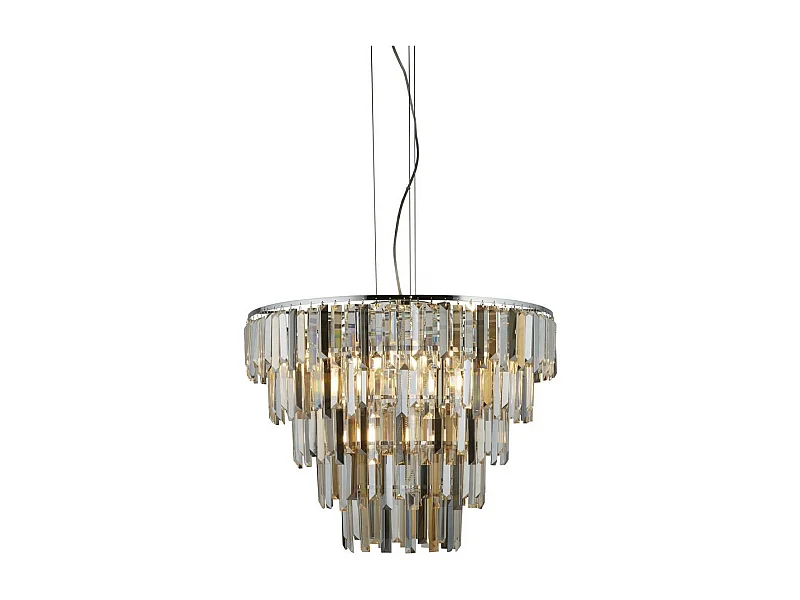 Searchlicht CLARISSA - 9 licht Chrome Deckenanhänger mit bernsteinfarbenen, rauchigen Kristallprismatropfen