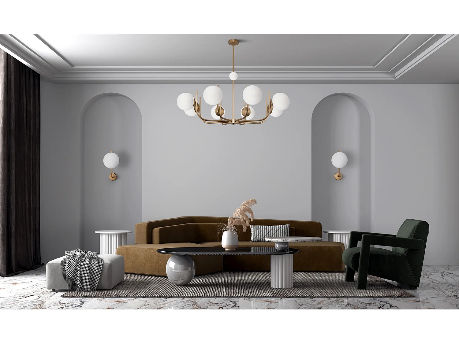 Maytoni Rendez-Vous Maytoni Modern - Rendez-vous Moderne Rendez-vous 8-flammige Pendel-Deckenleuchte aus Messing mit Glasschirm