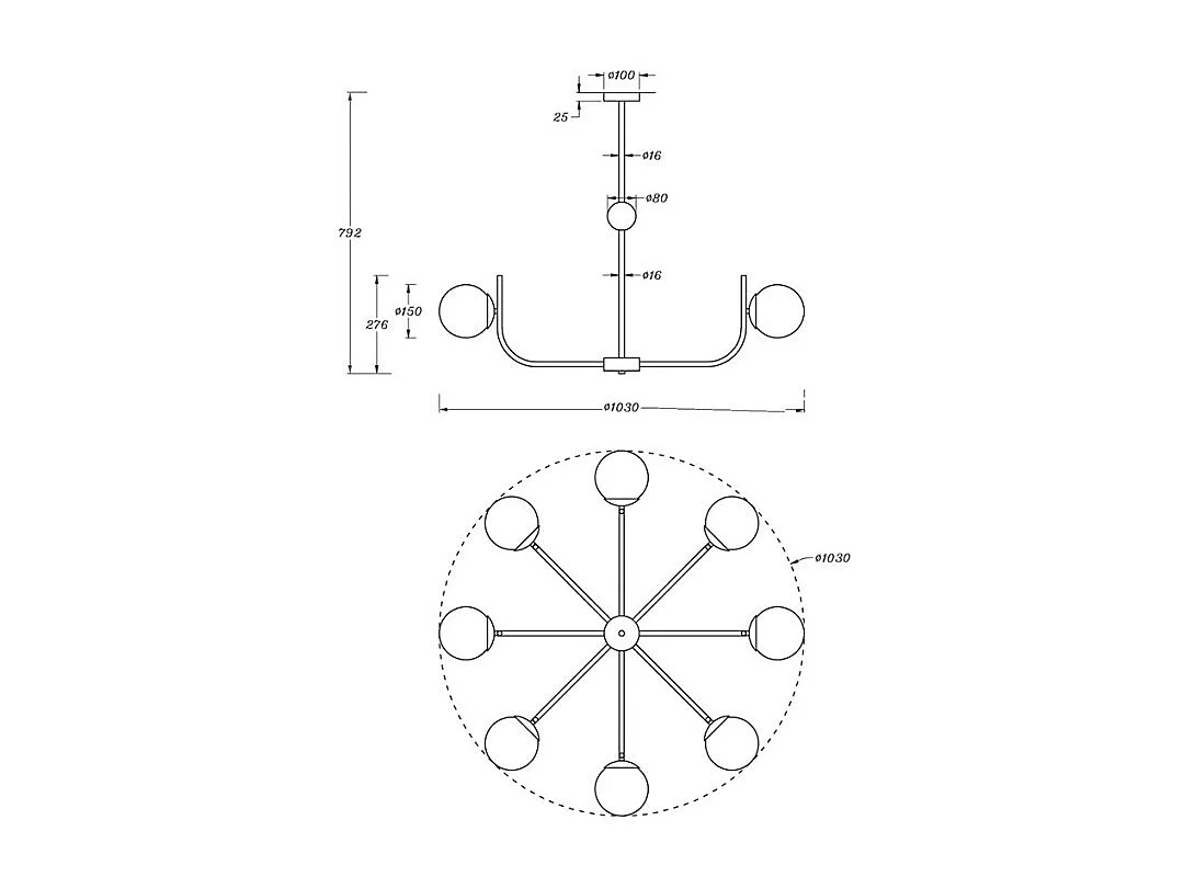 Maytoni Rendez-Vous Maytoni Modern - Rendez-vous Moderne Rendez-vous 8-flammige Pendel-Deckenleuchte aus Messing mit Glasschirm