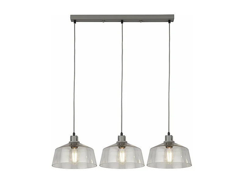 Lampadario Contemporaneo Odéon Acciaio Grigio Trasparente 3 Luci E27