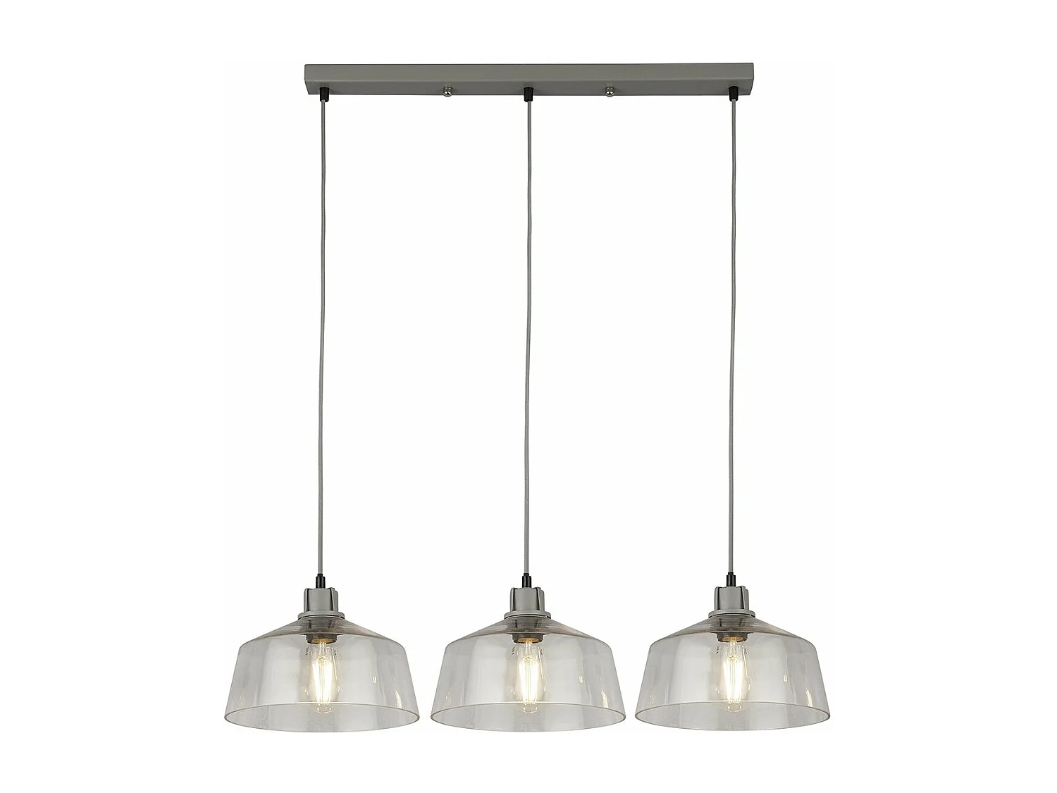 Lampadario Contemporaneo Odéon Acciaio Grigio Trasparente 3 Luci E27