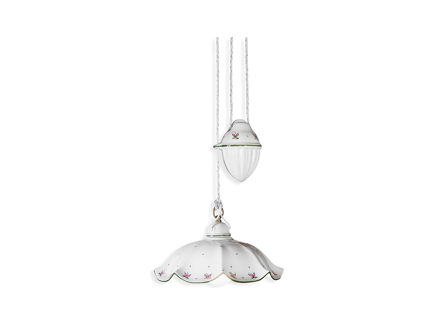 Lampadario Saliscendi Classico Belluno Ceramica E Ottone Decorato 1 Luce E27