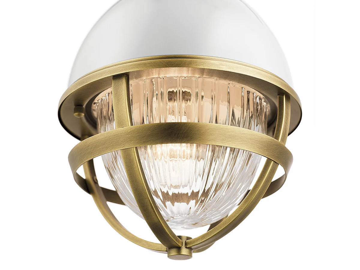 Elstead Kichler Tollis Globe Pendel-Deckenleuchte Naturmessing & Weiß