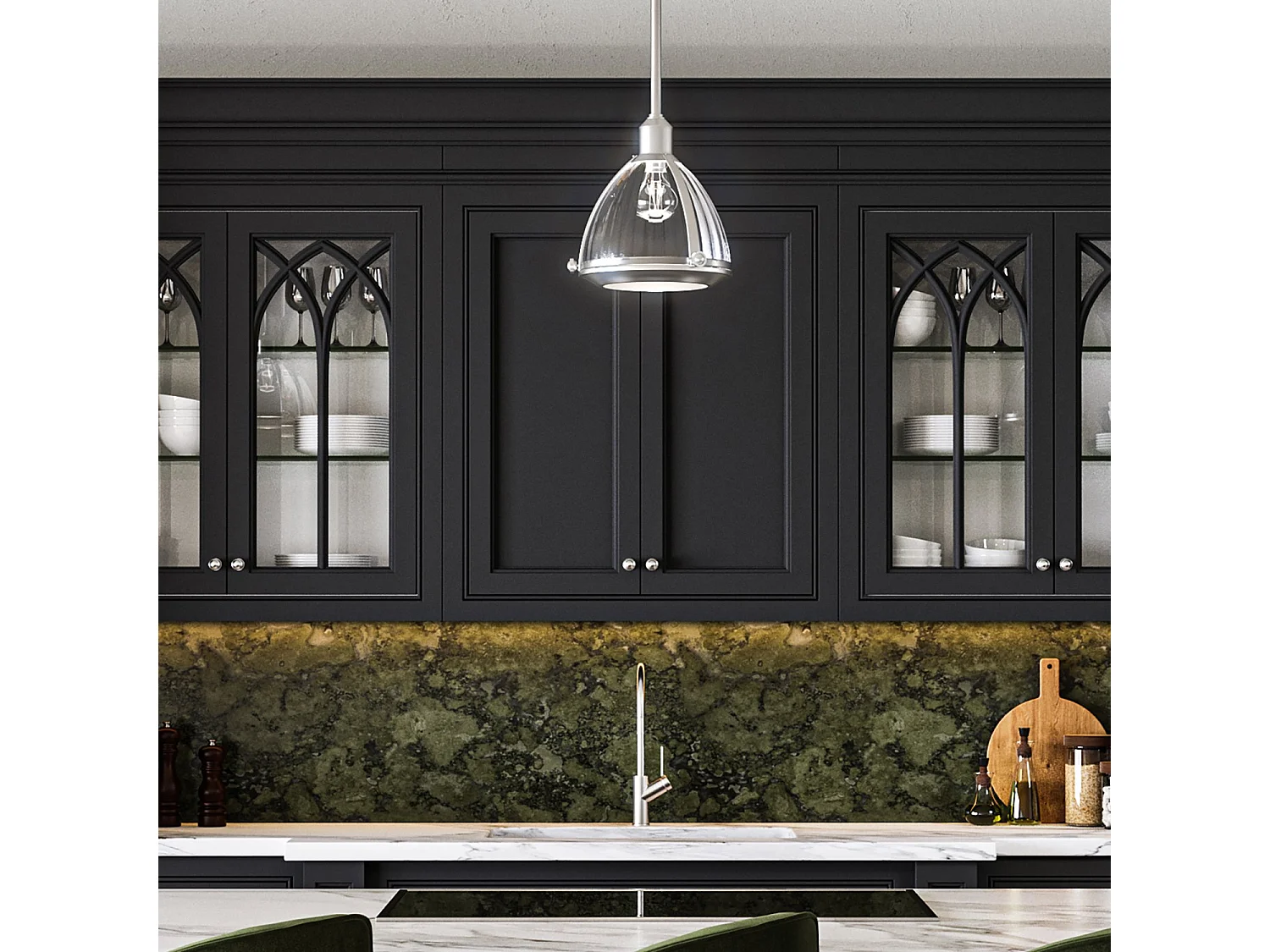 Sospensione Contemporanea Elroy Acciaio Nichel Spazzolato Vetro 1 Luce E27