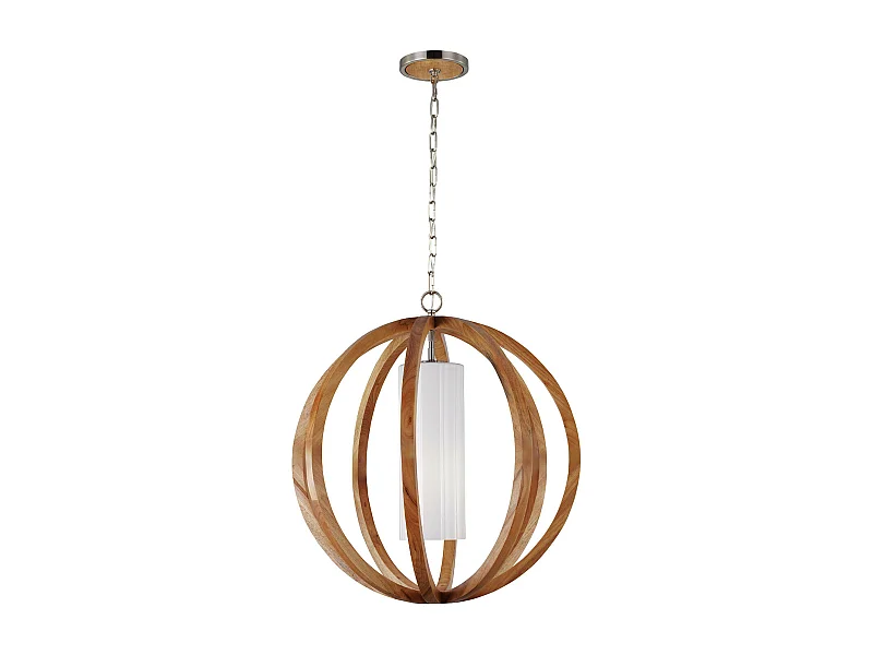 Elstead Allier - 1 leichter großer kugelförmiger Käfig Deckenanhänger aus gebürstetem Stahl, helles Holz, E27