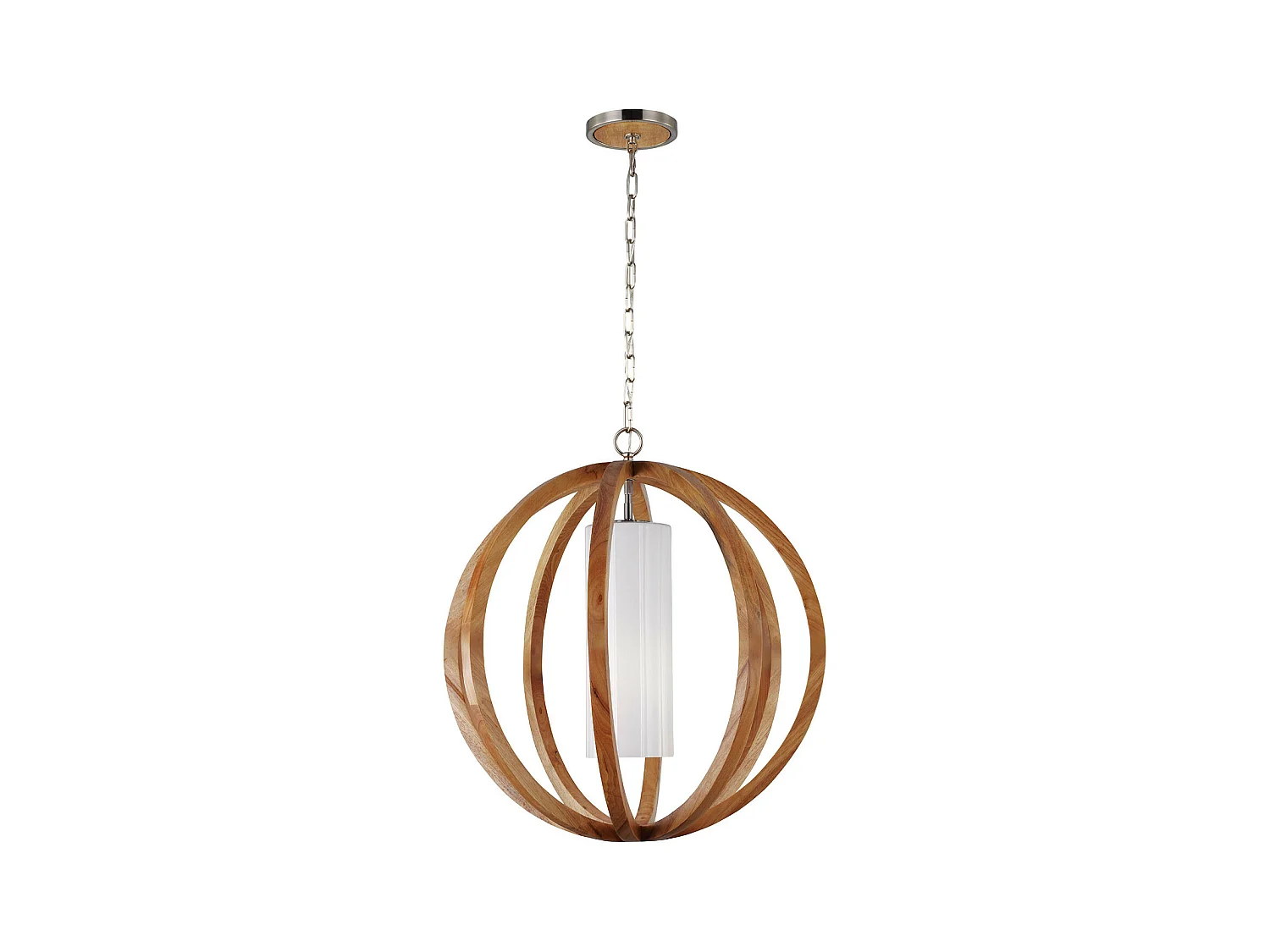 Elstead Allier Grande suspension de plafond sphérique à 1 ampoule en acier brossé, bois clair, E27