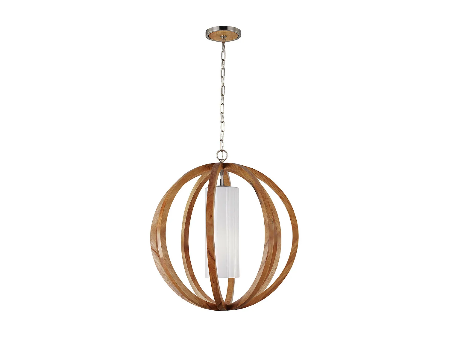 Elstead Allier Grande suspension de plafond sphérique à 1 ampoule en acier brossé, bois clair, E27