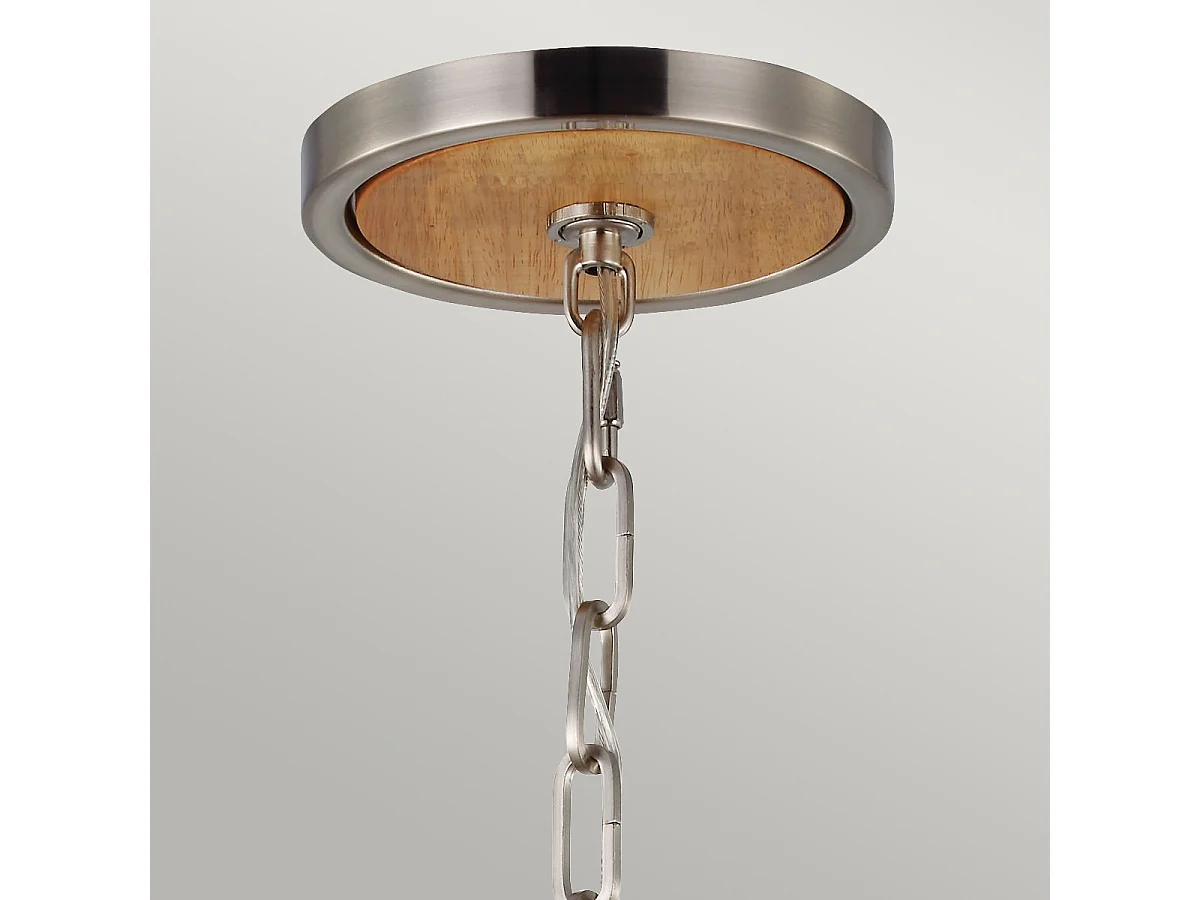 Elstead Allier Grande suspension de plafond sphérique à 1 ampoule en acier brossé, bois clair, E27