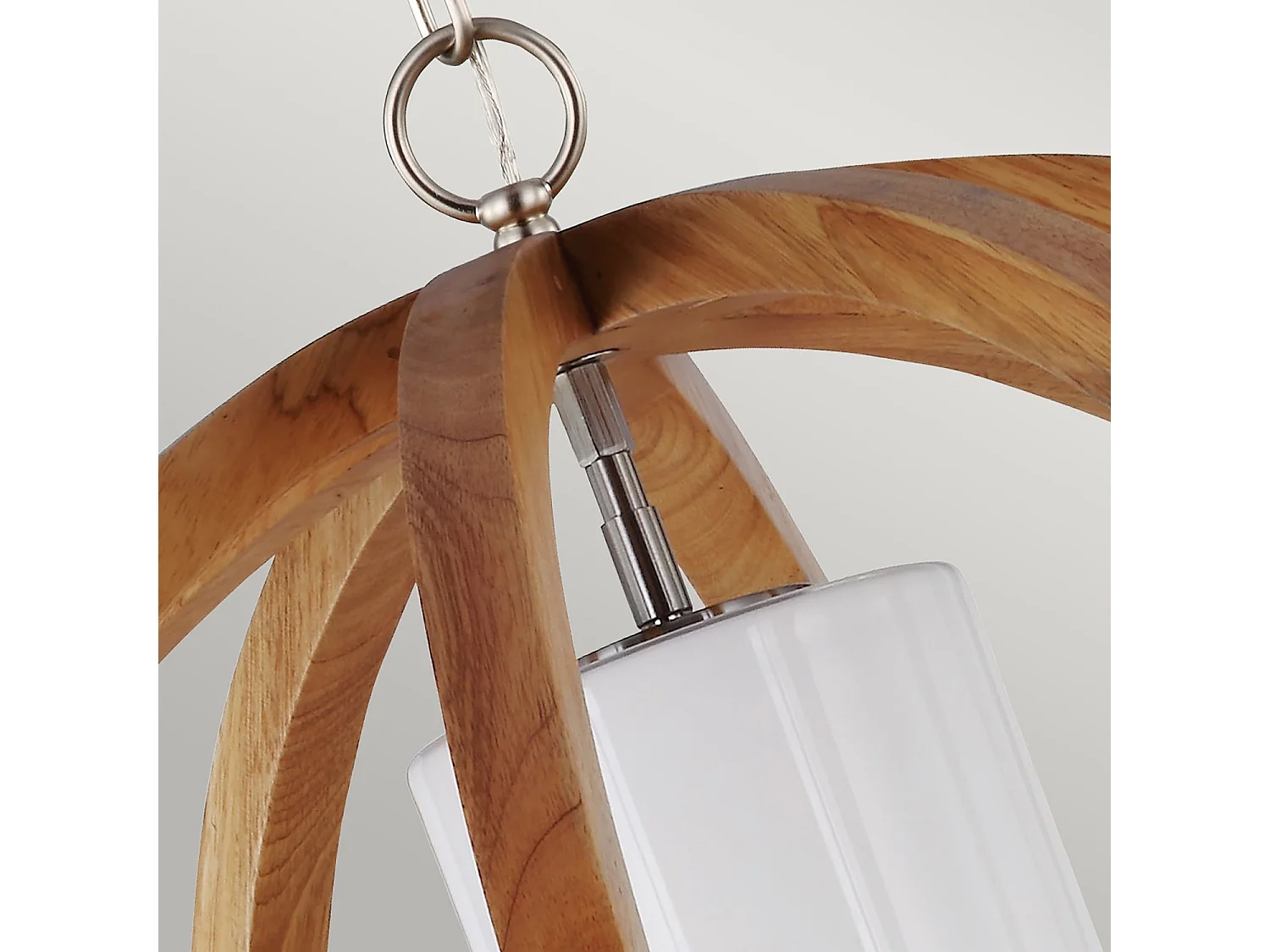 Elstead Allier Grande suspension de plafond sphérique à 1 ampoule en acier brossé, bois clair, E27
