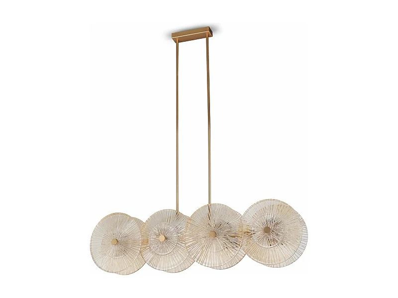 Lampadario Contemporaneo Aster Lineare Metallo Oro 8 Luci Con Diffusore In Vetro