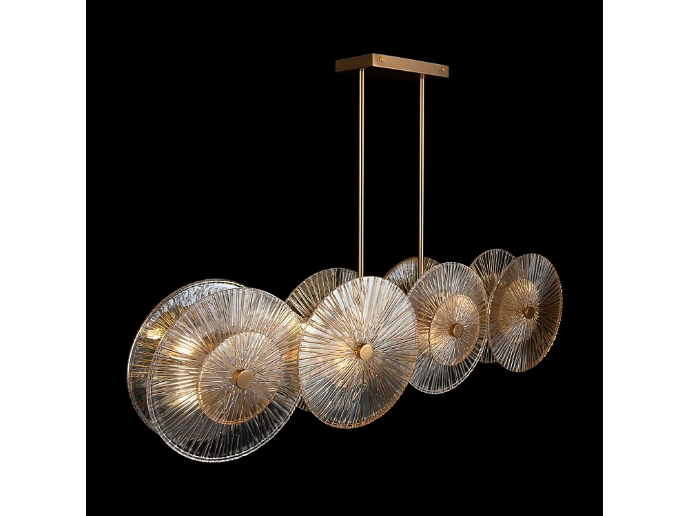 Lampadario Contemporaneo Aster Lineare Metallo Oro 8 Luci Con Diffusore In Vetro