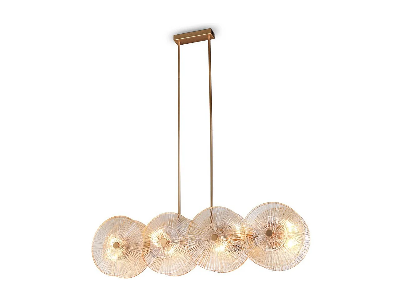 Lampadario Contemporaneo Aster Lineare Metallo Oro 8 Luci Con Diffusore In Vetro