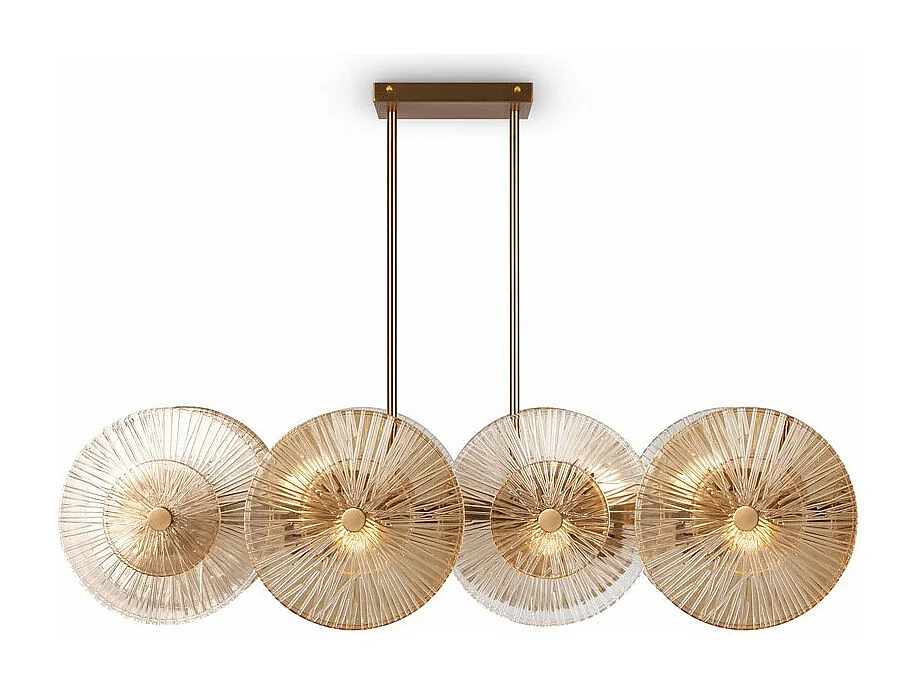 Lampadario Contemporaneo Aster Lineare Metallo Oro 8 Luci Con Diffusore In Vetro