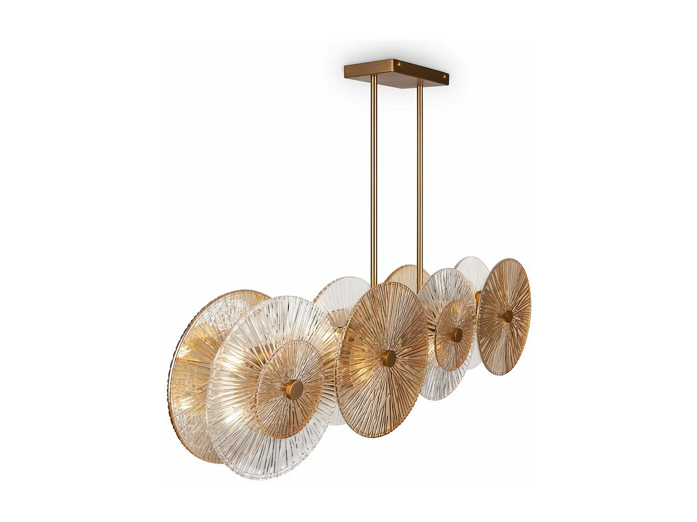 Lampadario Contemporaneo Aster Lineare Metallo Oro 8 Luci Con Diffusore In Vetro