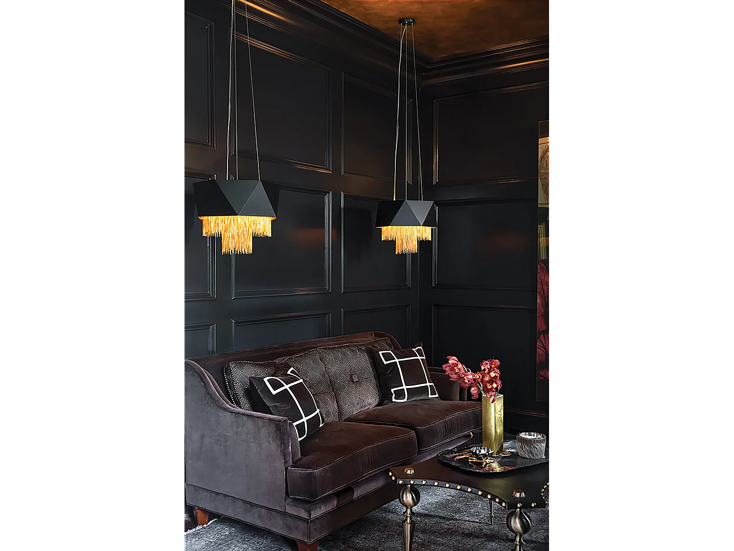 Elstead Zuma 6 licht Anhänger, Satinschwarz, Gold, E27