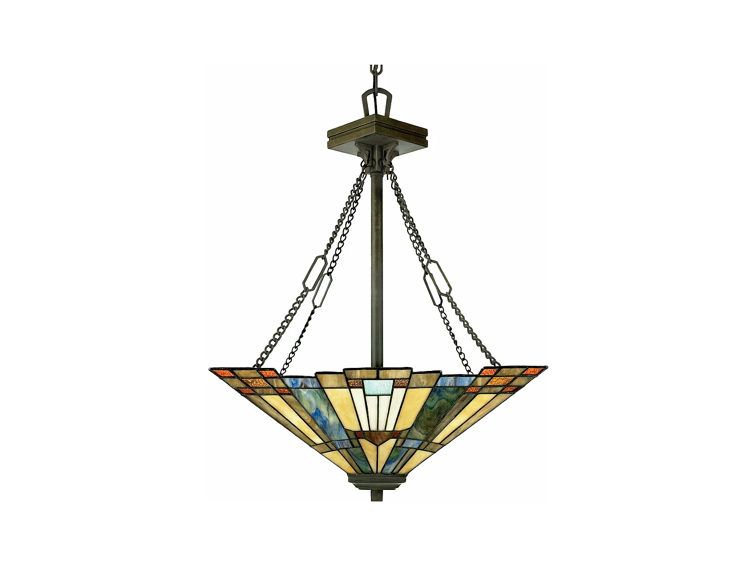 Elstead Inglenook Suspension à 3 ampoules au fini bronze, Tiffany, E27