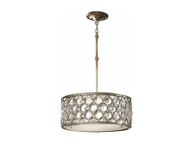 Lampadario Contemporaneo Lucia In Acciaio Argento Brunito Cristallo 3 Luci E27