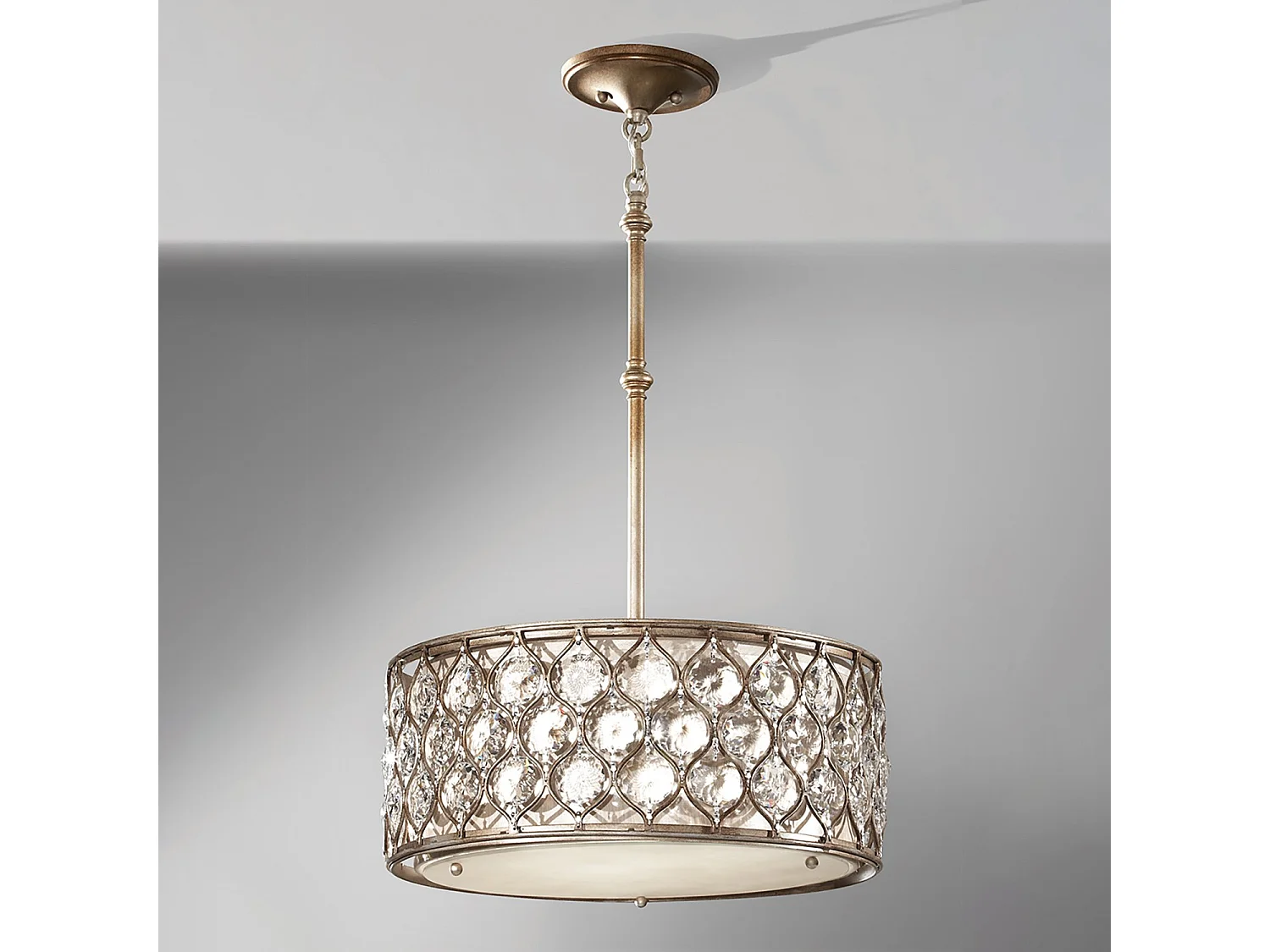 Lampadario Contemporaneo Lucia In Acciaio Argento Brunito Cristallo 3 Luci E27