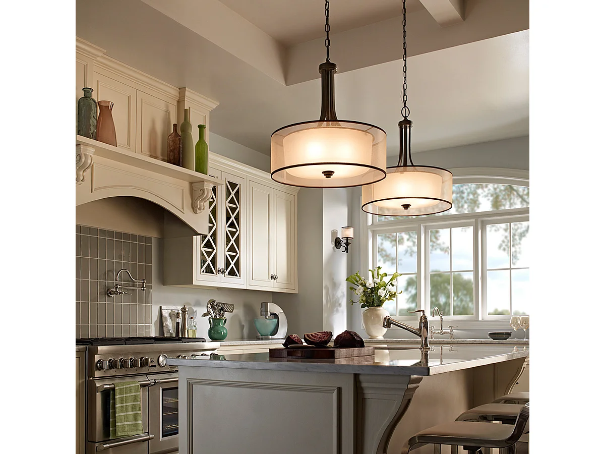 Elstead Lacey - Pendente rotondo grande a 4 luci da soffitto Mission Bronze, E27