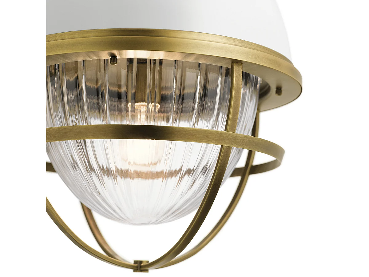 Elstead Kichler Tollis Globe Pendel-Deckenleuchte Naturmessing & Weiß