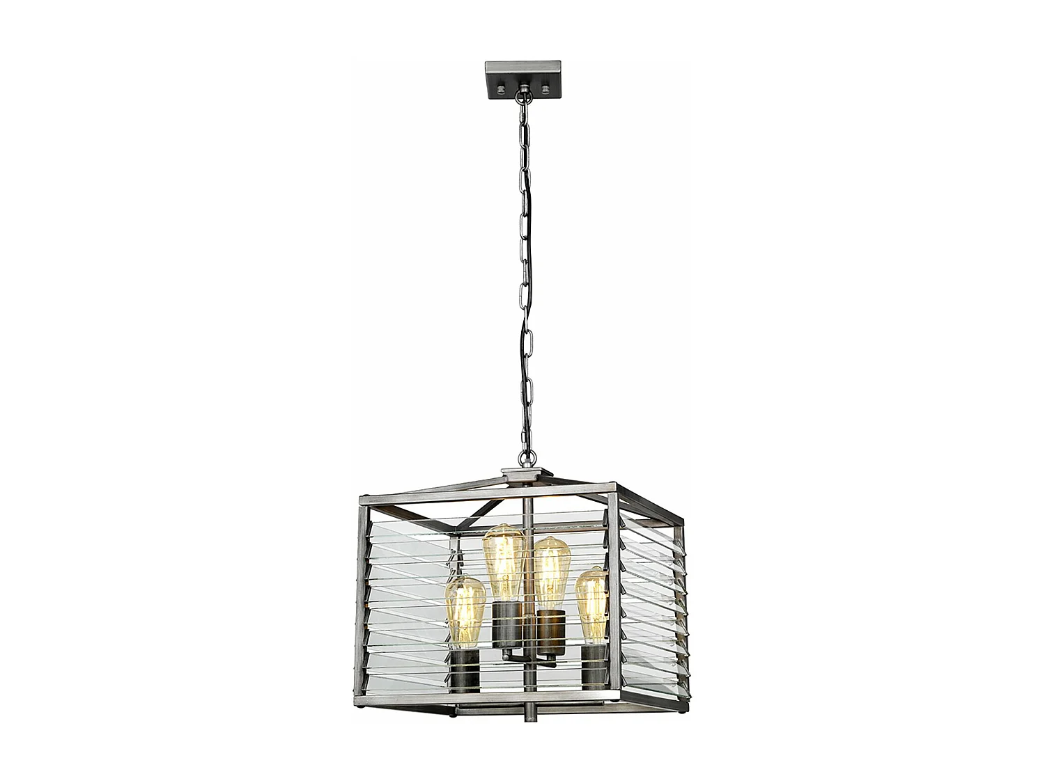 Lampadario Industrial Nordico Louvre Acciaio Canna Di Fucile Vetro 4 Luci E27