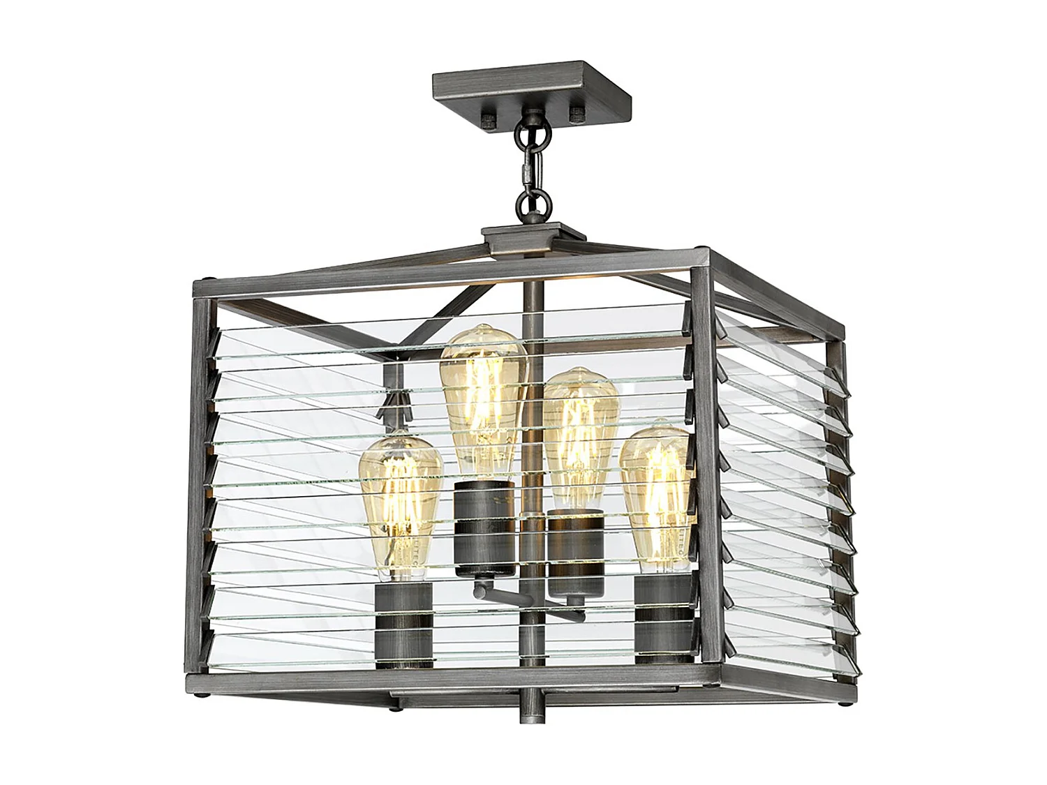 Lampadario Industrial Nordico Louvre Acciaio Canna Di Fucile Vetro 4 Luci E27