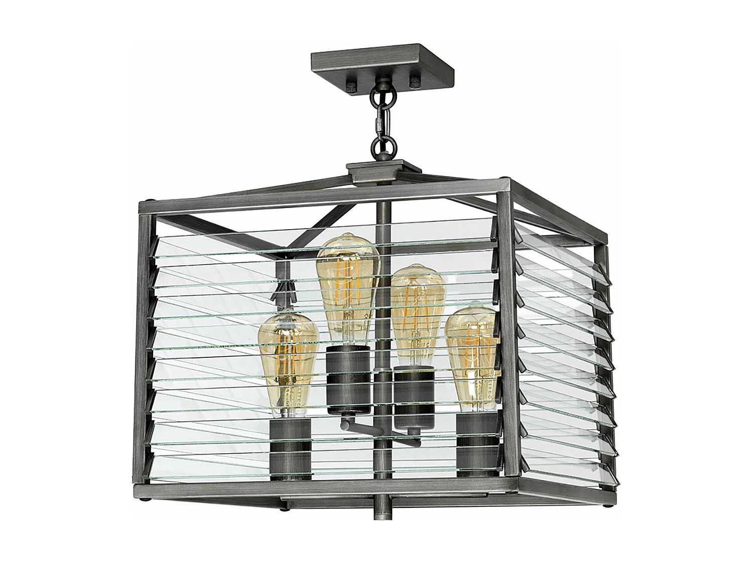 Lampadario Industrial Nordico Louvre Acciaio Canna Di Fucile Vetro 4 Luci E27