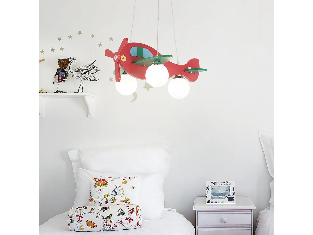 Ideal Lux Avion Pendentif avion rouge et vert, E14