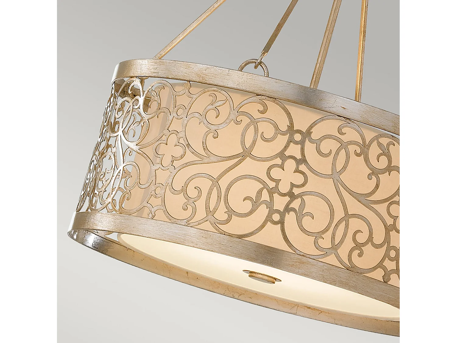 Lampadario Contemporaneo Arabesque Acciaio Foglia Argento Vetro 4 Luci E27