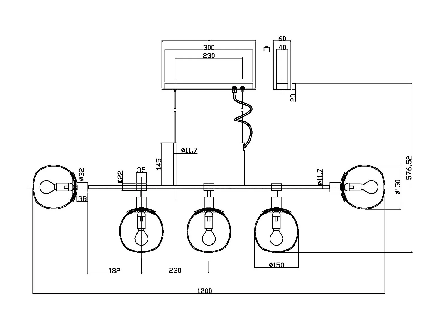 Erich Decken-Pendelleuchte Nickel, 5-flammig, E14