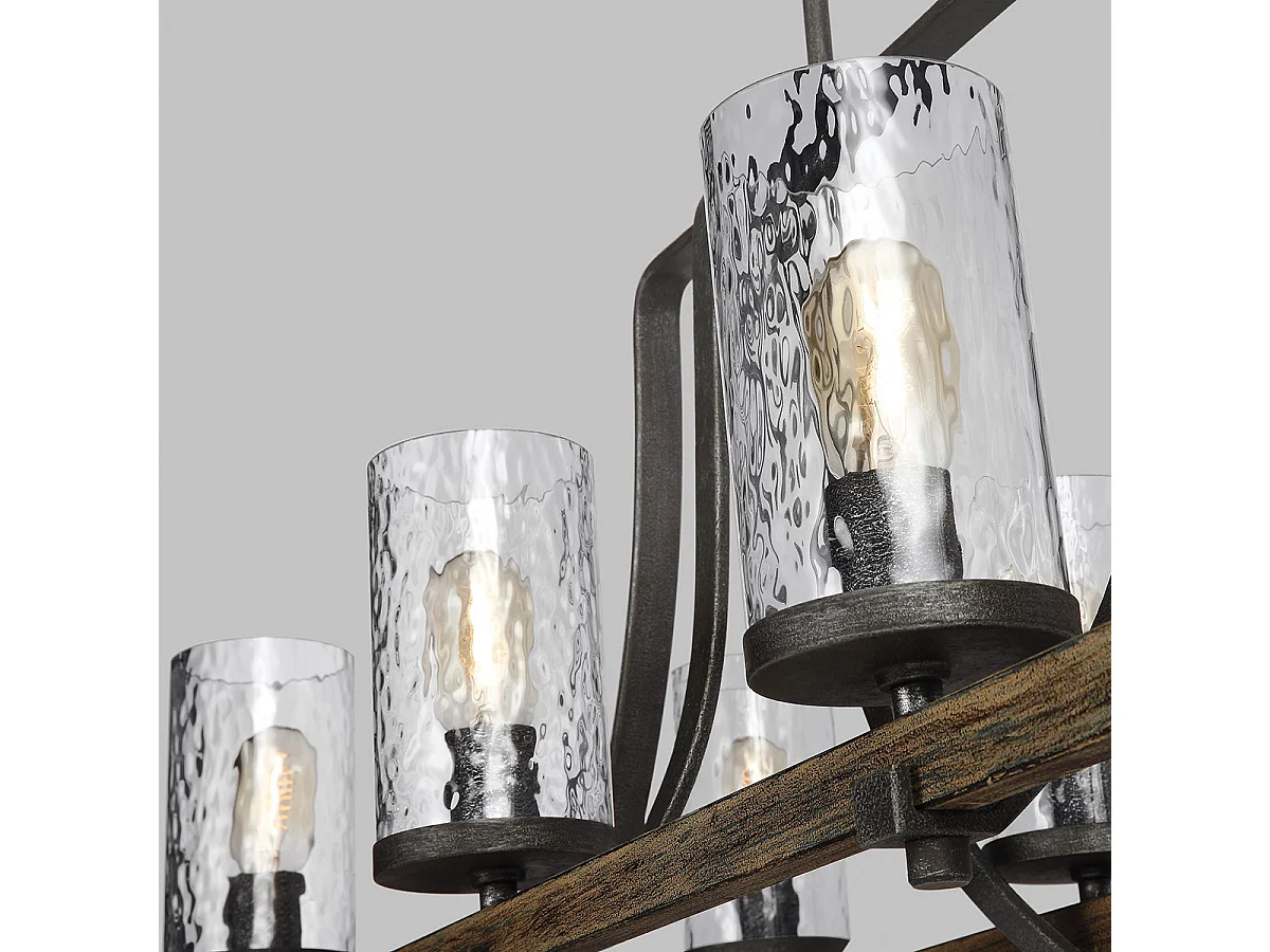 Lampadario Industrial Angelo Acciaio Anticato Metallo Vetro Grigio 8 Luci E27