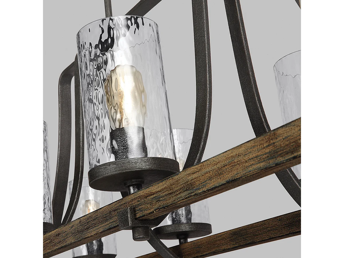 Lampadario Industrial Angelo Acciaio Anticato Metallo Vetro Grigio 8 Luci E27