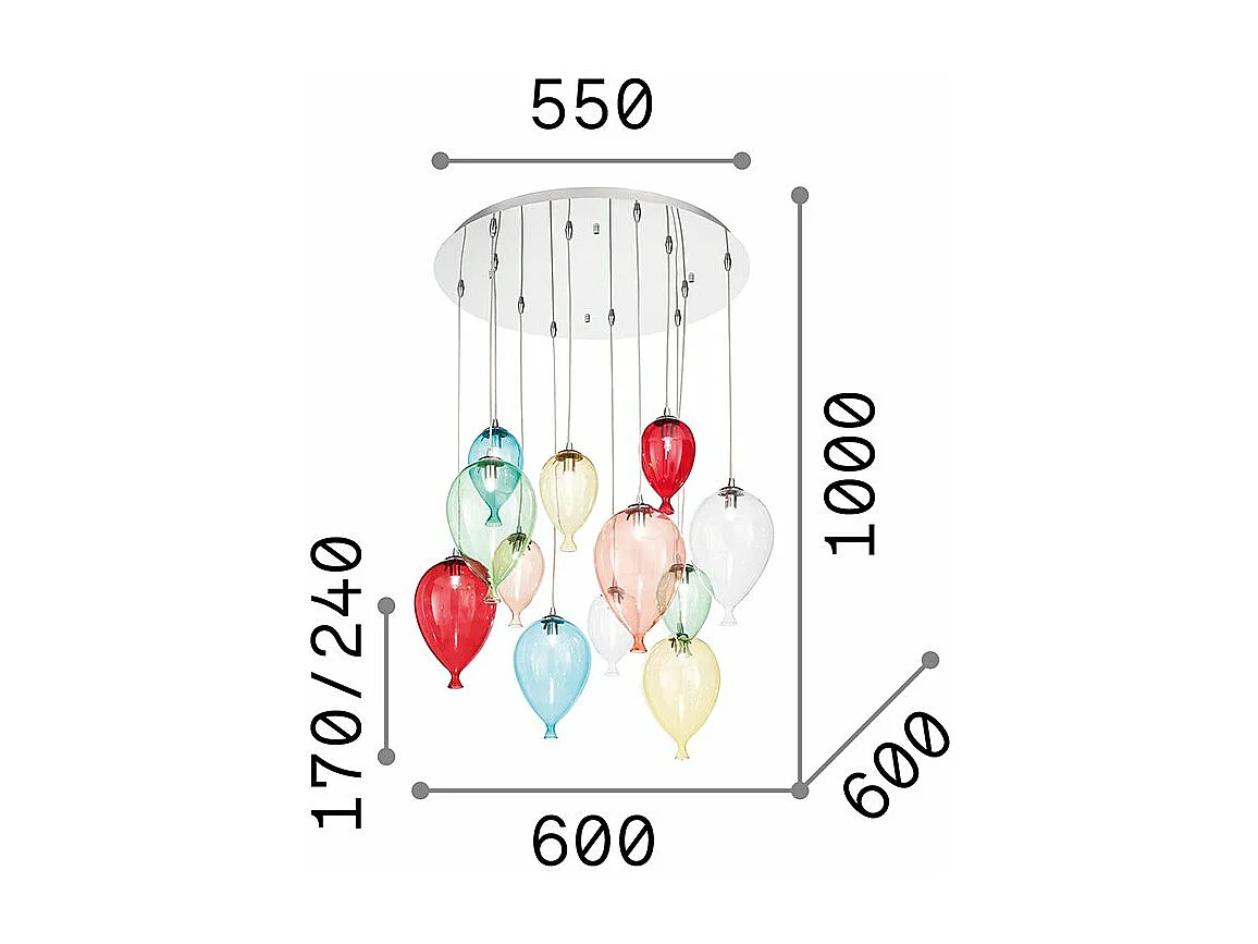 Ideal Lux Clown - 12 licht Large Balloon Cluster Anhänger Mehrfarbig, G9