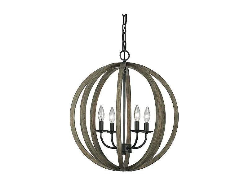 Elstead Allier - 4 licht Spherical Cage Deckenanhänger aus dunklem Holz, antikes Eisen, E14