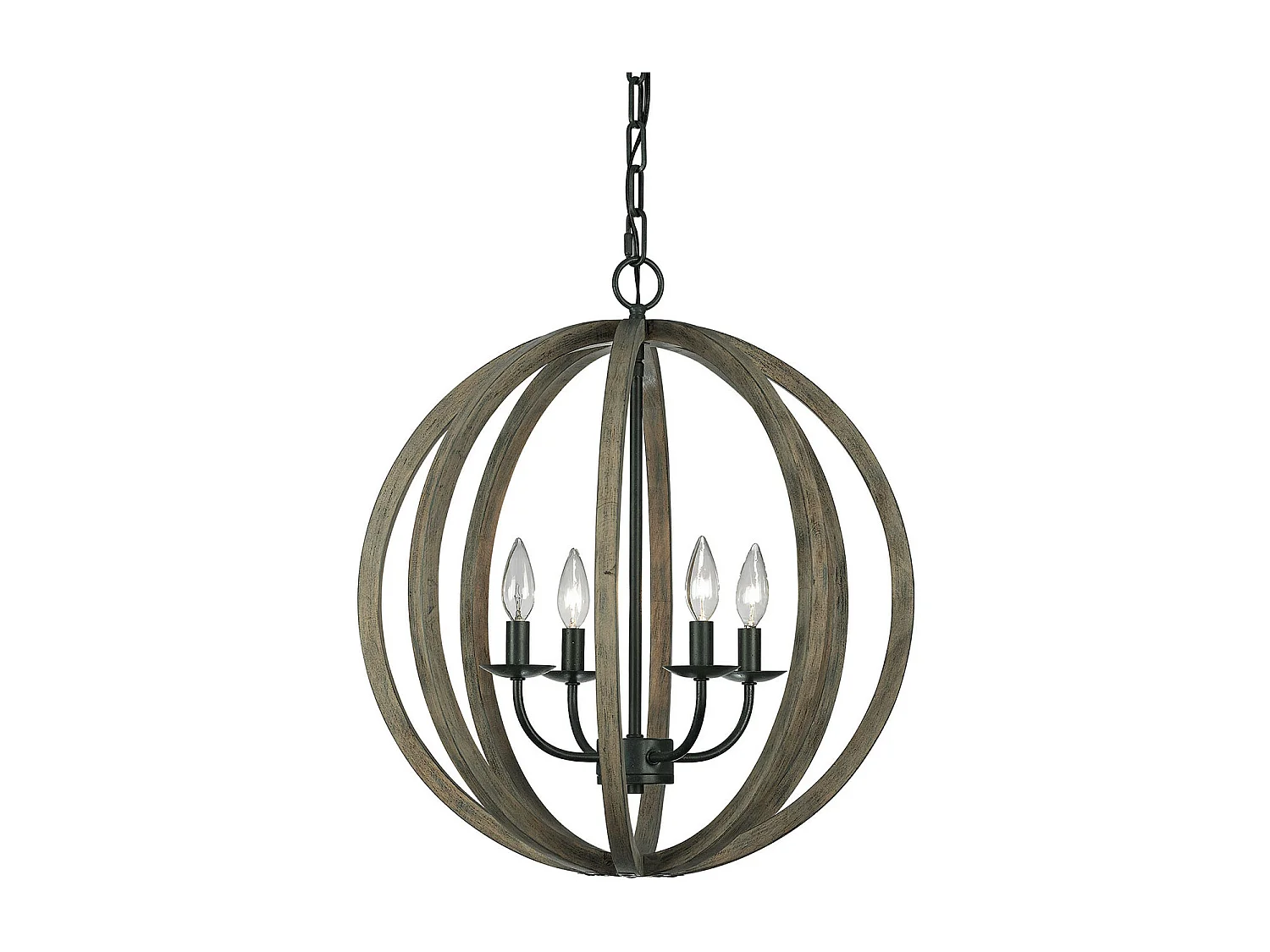 Elstead Allier - Sospensione a soffitto a gabbia sferica a 4 luci legno scuro, ferro antico, attacco E14