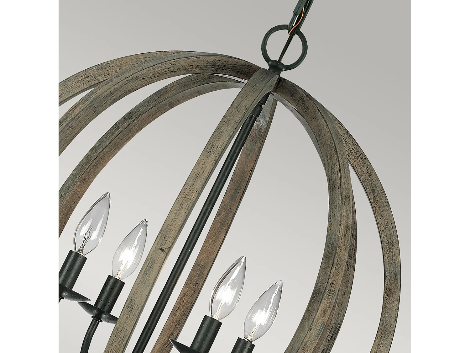 Elstead Allier - Sospensione a soffitto a gabbia sferica a 4 luci legno scuro, ferro antico, attacco E14