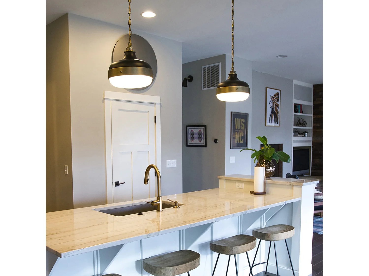 Lampadario Contemporaneo Cadence Acciaio Ottone Antico Vetro Nero 2 Luci E27