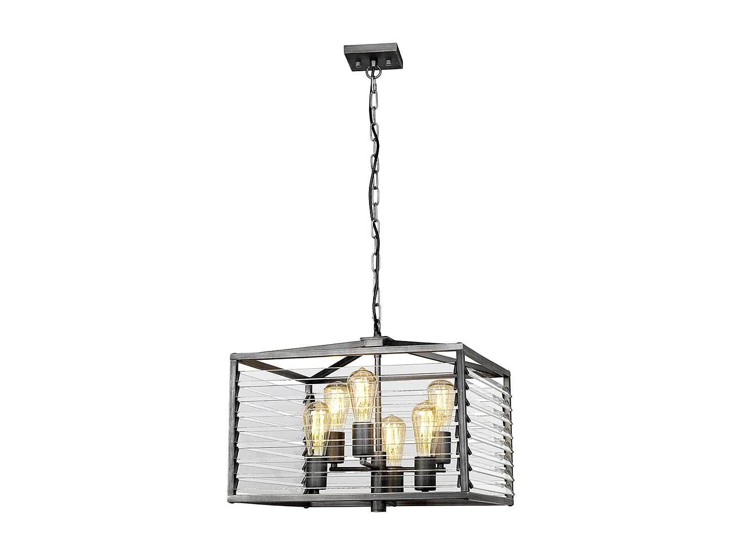 Lampadario Industrial Nordico Louvre Acciaio Ccanna Di Fucile Vetro 6 Luci E27