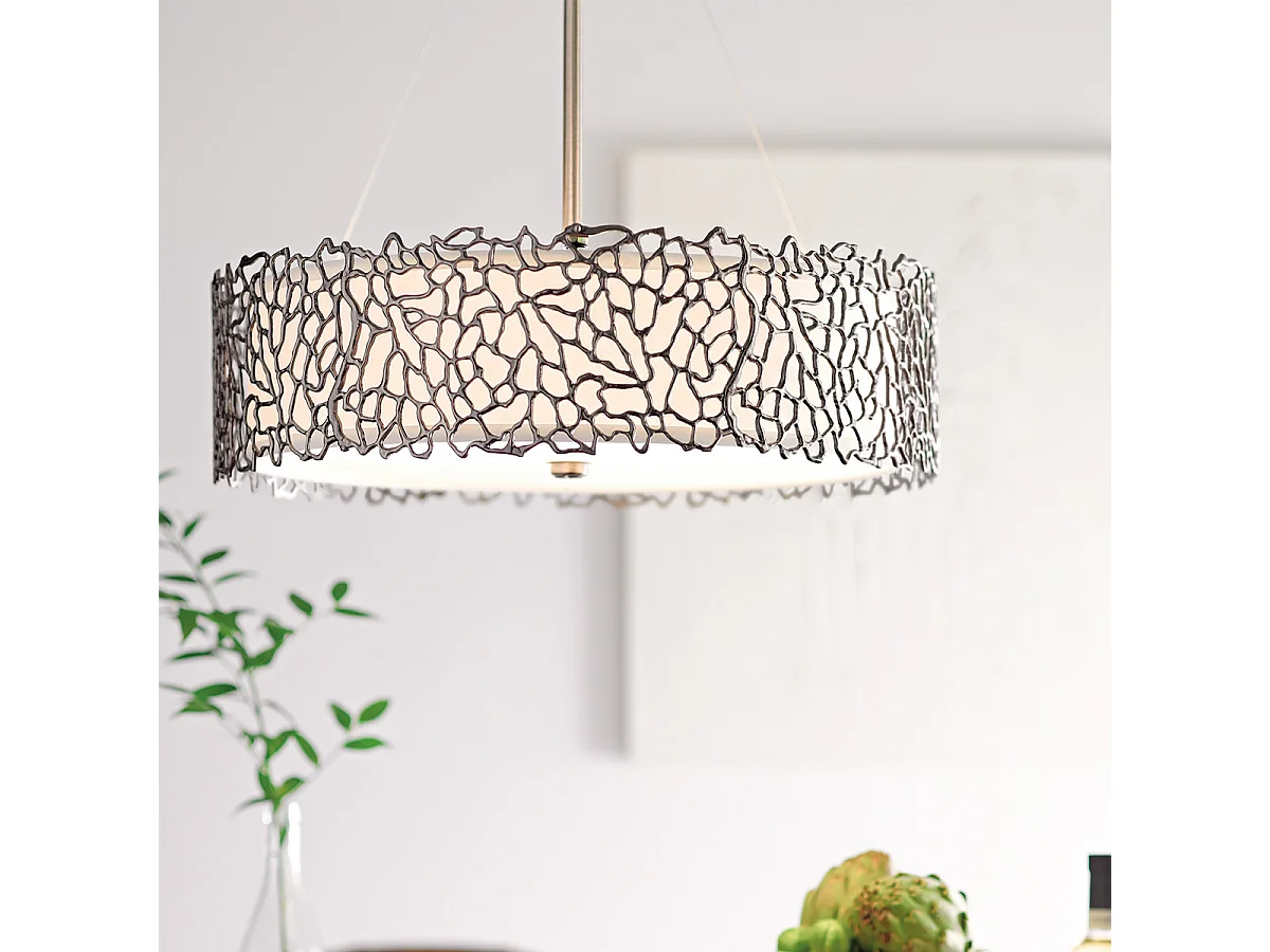 Elstead Coral - Sospensione classica a 4 luci in peltro, corallo argento, attacco E27