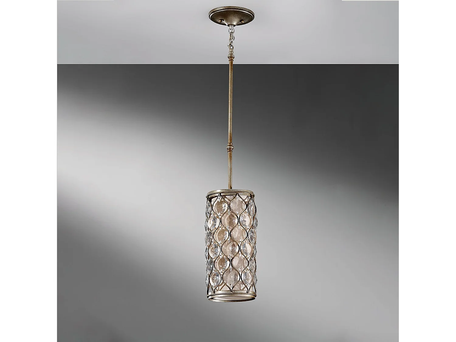 Sospensione Contemporanea Lucia Acciaio Argento Brunito Cristallo 1 Luce E27