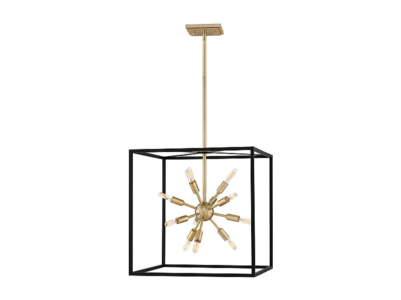 Lampadario Industrial Nordico Aros Acciaio Nero Ottone 12 Luci E14