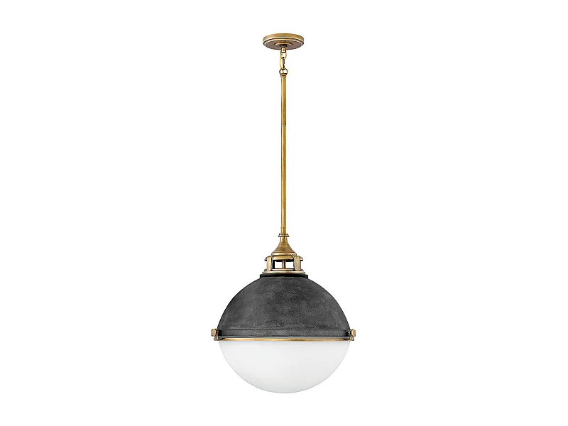 Fletcher Hinkley 3-Licht-Anhänger im Alter von Zink mit Heritage Messing