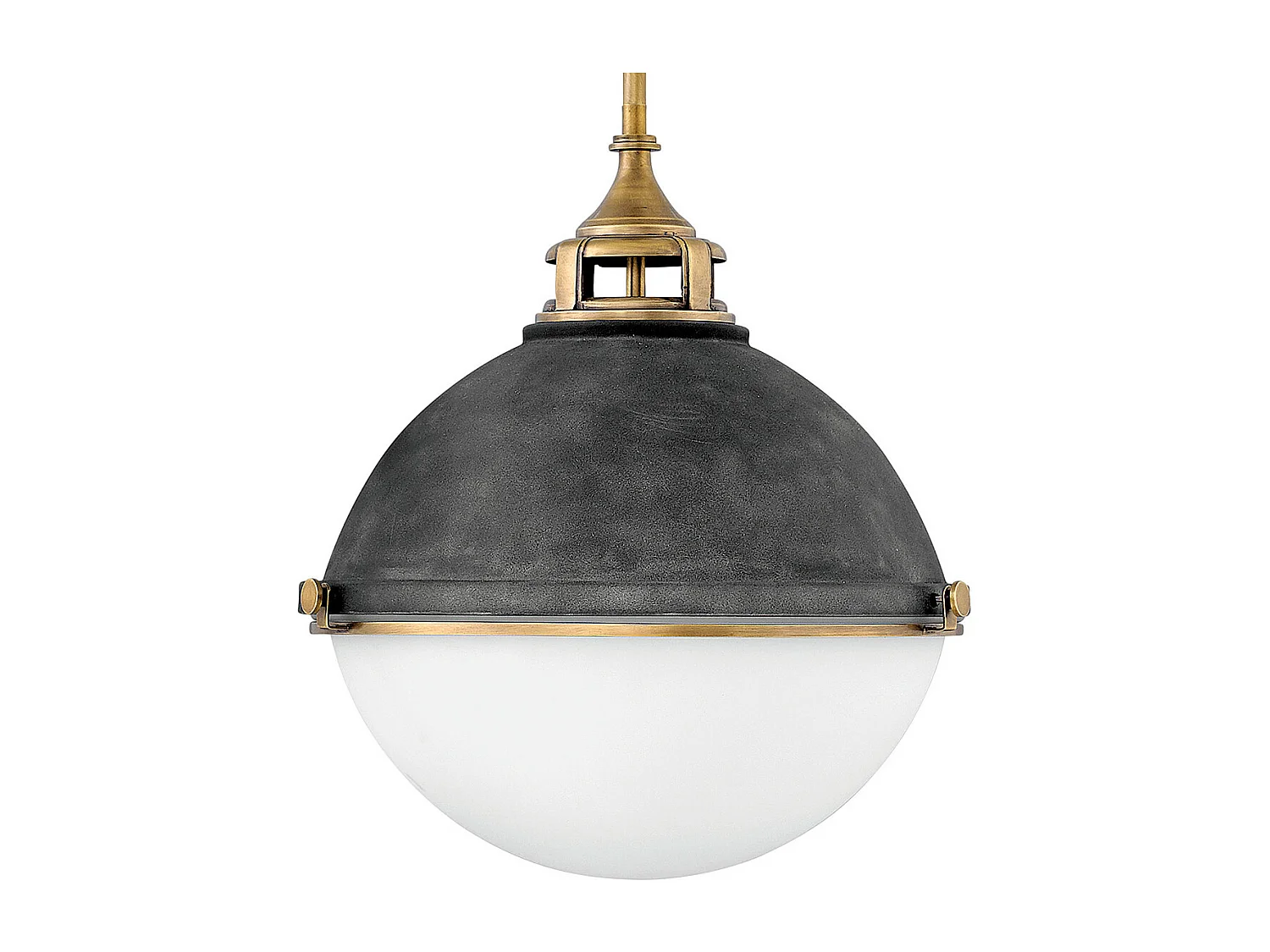 Fletcher Hinkley 3-Licht-Anhänger im Alter von Zink mit Heritage Messing