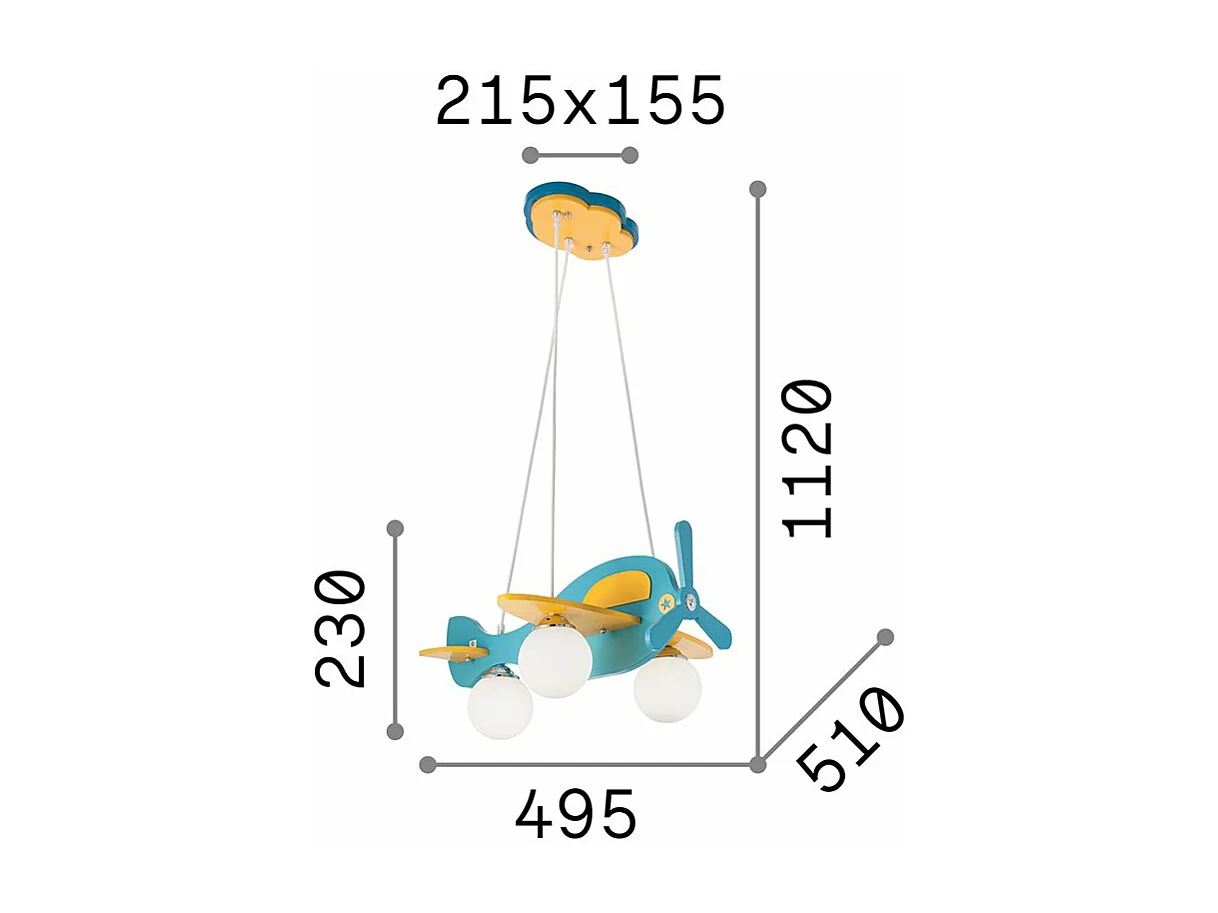 Ideal Lux Avion Pendentif avion bleu et jaune, E14